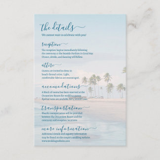 Tarjeta De Recepción Detalles de Boda en la Playa del Océano Azul