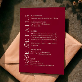 Tarjeta De Recepción Detalles de Boda en Letra Burgundy Profunda