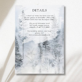 Tarjeta De Recepción Detalles de Boda en Montaña Boscosa Niebla Nevada