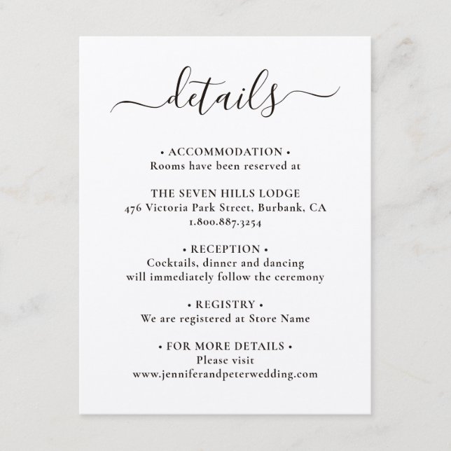 Tarjeta De Recepción Detalles de Boda en Papel Kraft Elegante (Anverso)