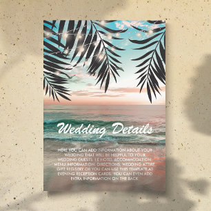 Tarjeta De Recepción Detalles de Boda en Playa Tropical   Cadena de Luc