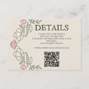 Tarjeta De Recepción Detalles de boda en rosa sonrosado Art Nouveau con