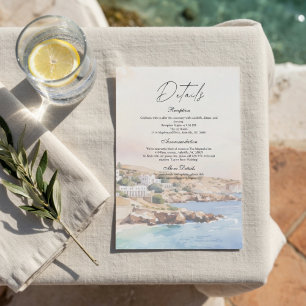 Tarjeta De Recepción Detalles de Boda en Santorini   Costa Mediterránea