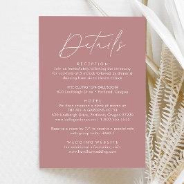 Tarjeta De Recepción Detalles de Boda en Script Moderno Rosa Polvorient