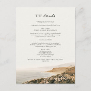 Tarjeta De Recepción Detalles de Boda en Seaside Bluff Beach Rose Cape