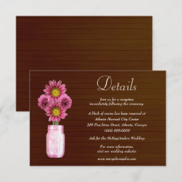 Tarjeta De Recepción Detalles de Boda en Tarro de Mason con Floral Rosa