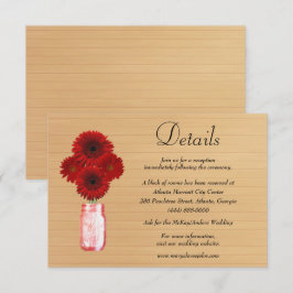 Tarjeta De Recepción Detalles de Boda en Tarro de Mason Floral Rojo de
