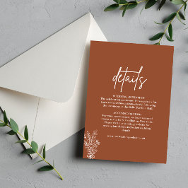 Tarjeta De Recepción Detalles de Boda en Terracota Naranja Quemada Boho