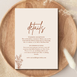 Tarjeta De Recepción Detalles de Boda en Terracota Naranja Quemada Boho