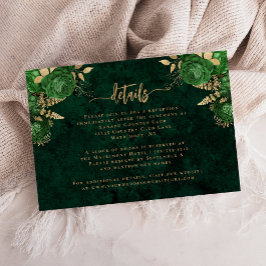 Tarjeta De Recepción Detalles de Boda en Verde Esmeralda y Oro con Guio