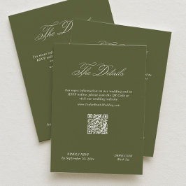 Tarjeta De Recepción Detalles de Boda en Verde Oliva Código Qr