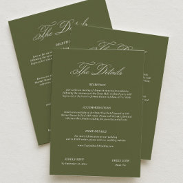 Tarjeta De Recepción Detalles de Boda en Verde Oliva Moderno