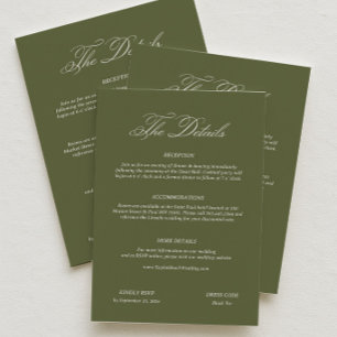 Tarjeta De Recepción Detalles de Boda en Verde Oliva Moderno