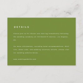 Tarjeta De Recepción Detalles de Boda en Verde Oliva Moderno & Sitio We