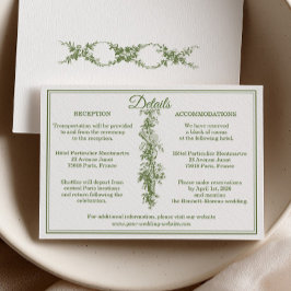 Tarjeta De Recepción Detalles de Boda en Verde Oliva Toile de Jouy