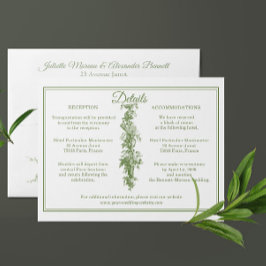 Tarjeta De Recepción Detalles de Boda en Verde Oliva Toile de Jouy