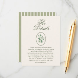 Tarjeta De Recepción Detalles de Boda en Verde Salvia