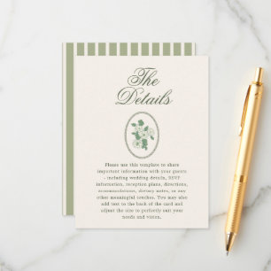 Tarjeta De Recepción Detalles de Boda en Verde Salvia