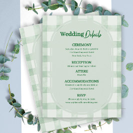 Tarjeta De Recepción Detalles de Boda en Verde Salvia a Cuadros Informa