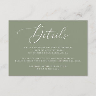 Tarjeta De Recepción Detalles de Boda en Verde Salvia Alojamiento Ele