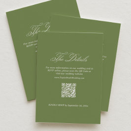 Tarjeta De Recepción Detalles de Boda en Verde Salvia Código QR de RSVP