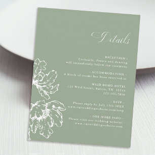 Tarjeta De Recepción Detalles de boda en verde salvia floral francés