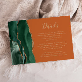 Tarjeta De Recepción Detalles de Boda Esmeralda Verde Oro Ágata Óxido