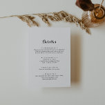 Tarjeta De Recepción Detalles de Boda Española<br><div class="desc">Esta tarjeta de gabinete detalles de boda Española es perfecta para un boda moderno. El diseño,  sencillo y elegante,  presenta una tipografía de escritura clásica y elegante en blanco y negro.</div>