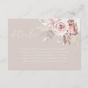 Tarjeta De Recepción Detalles de Boda Espectaculares Florales Rosados