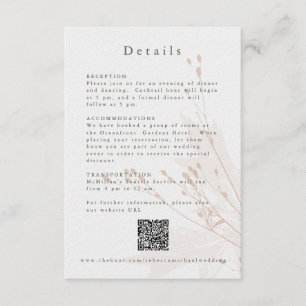 Tarjeta De Recepción Detalles de Boda Floral Acuarela con Tono Rosado D