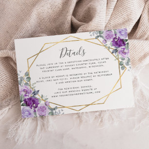 Tarjeta De Recepción Detalles de Boda Floral Acuarela Púrpura Dorado