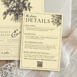 Tarjeta De Recepción Detalles de Boda Floral Amarillo Mantequilla Vinta