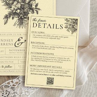 Tarjeta De Recepción Detalles de Boda Floral Amarillo Mantequilla Vinta