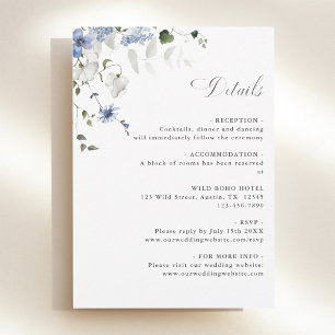 Tarjeta De Recepción Detalles de boda floral azul blanco verde elegante