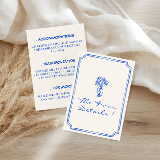 Tarjeta De Recepción Detalles de Boda Floral Azul Elegante