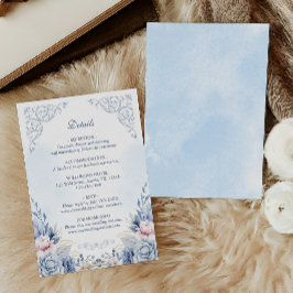 Tarjeta De Recepción Detalles de Boda Floral Azul en Polvo