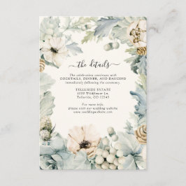 Tarjeta De Recepción Detalles de Boda Floral Azul Polvoriento