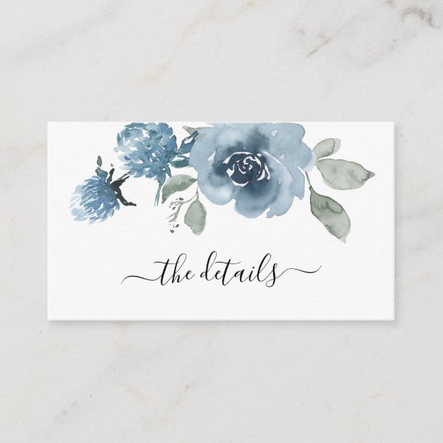 Tarjeta De Recepción Detalles de Boda Floral Azul Polvoriento Pizarra P (Anverso)