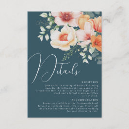 Tarjeta De Recepción Detalles de Boda Floral Azul Turquesa Naranja Melo