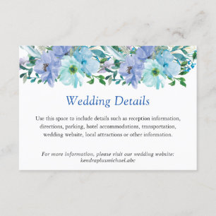 Tarjeta De Recepción Detalles de Boda Floral Azul Zafiro Espectaculares