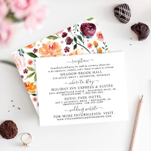 Tarjeta De Recepción Detalles de Boda Floral Beige y Burdeos