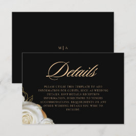 Tarjeta De Recepción Detalles de Boda Floral Blanca Moderna Negra