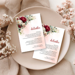 Tarjeta De Recepción Detalles de Boda Floral Blanco Borgoña Jardín Dora
