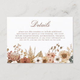 Tarjeta De Recepción Detalles de Boda Floral Boho