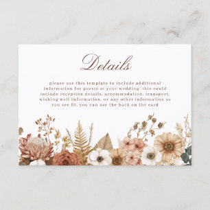 Tarjeta De Recepción Detalles de Boda Floral Boho