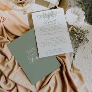 Tarjeta De Recepción Detalles de Boda Floral Boho Jardín Verde Salvia