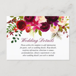 Tarjeta De Recepción Detalles de boda floral borgoña