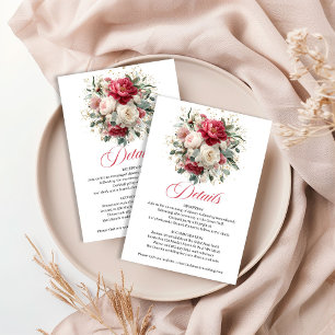 Tarjeta De Recepción Detalles de Boda Floral Borgoña Rubor Romántico