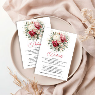 Tarjeta De Recepción Detalles de Boda Floral Burgundy Atemporales