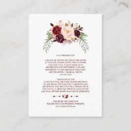 Tarjeta De Recepción Detalles de Boda Floral Burgundy Elegantes